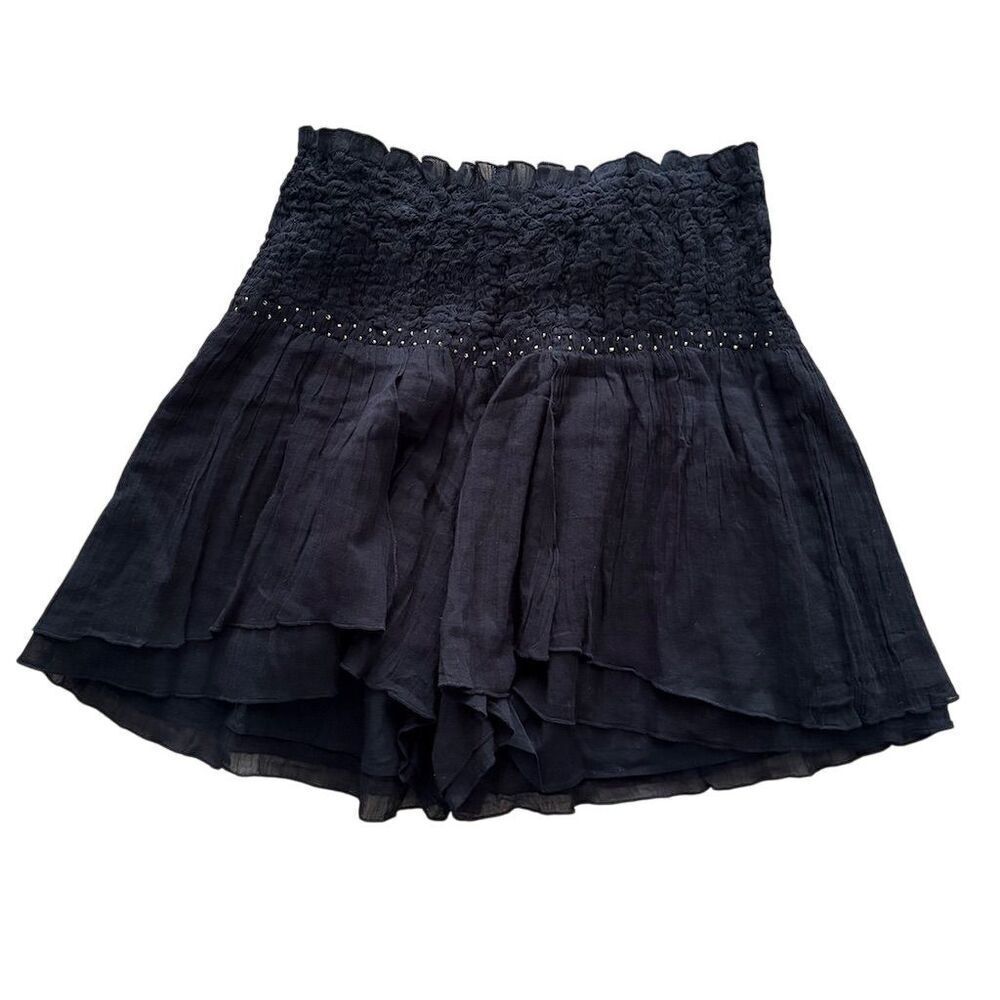 Natural Life Women's Black High-Waist Tiered Gauze Beaded Shorts One Size Boho